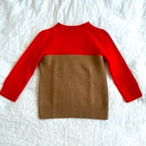 J crew 3/4 sleeve mockneck wool colorblock sweater red and brown size xs